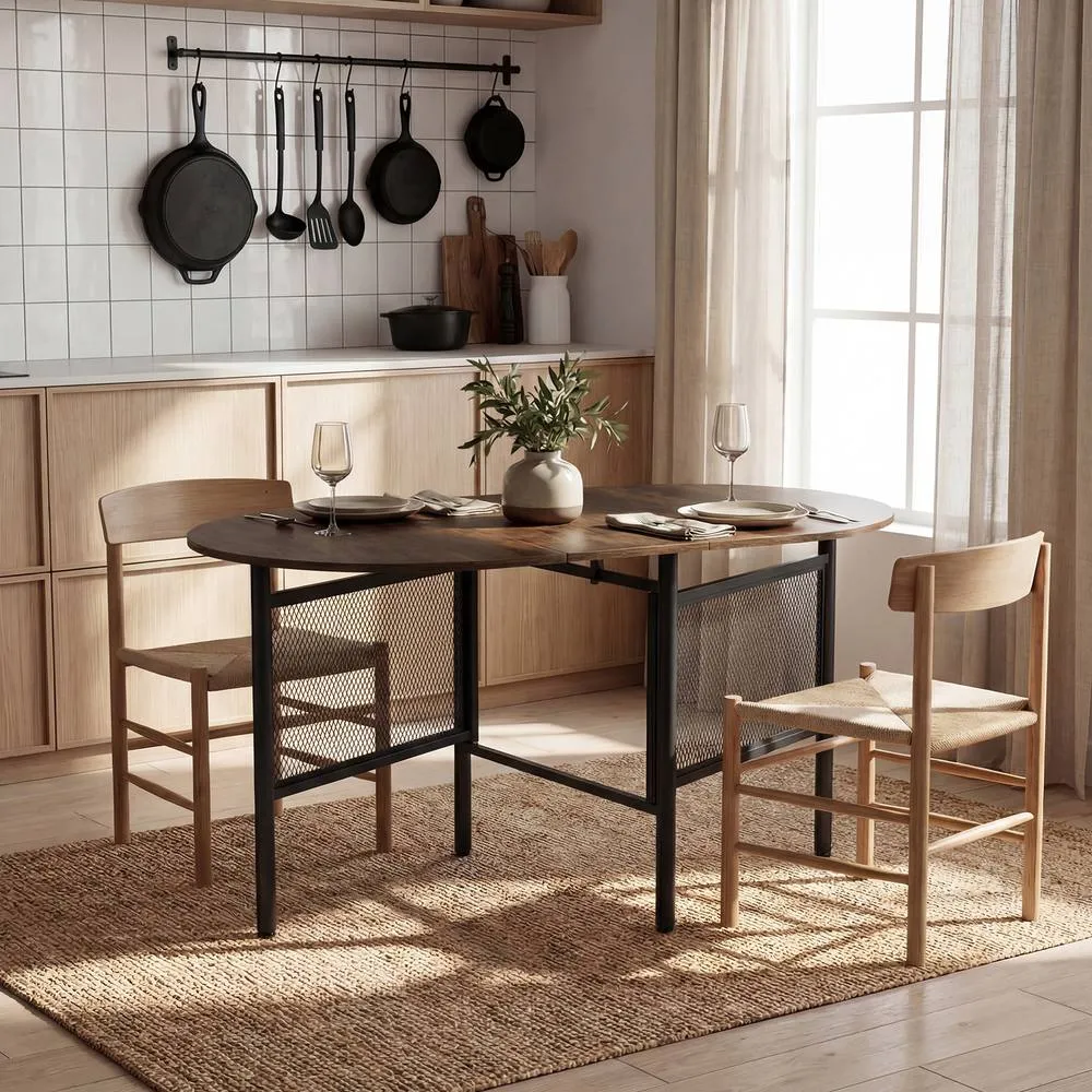 Costway 150 CM Folding Dining Table Industrial Console Table for 6-8 People in Brown 5