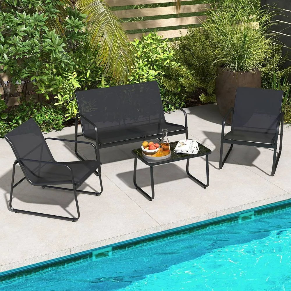 Costway 4PCS Garden Furniture Set Patio Conversation Set w/Loveseat & 2 Chairs in Black 2