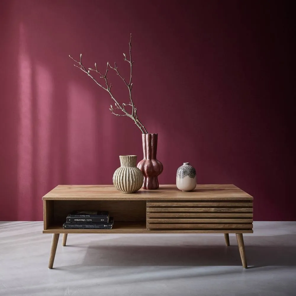 sweeek Scandi-style Coffee Table With Wooden Grooved Effect in Light Brown