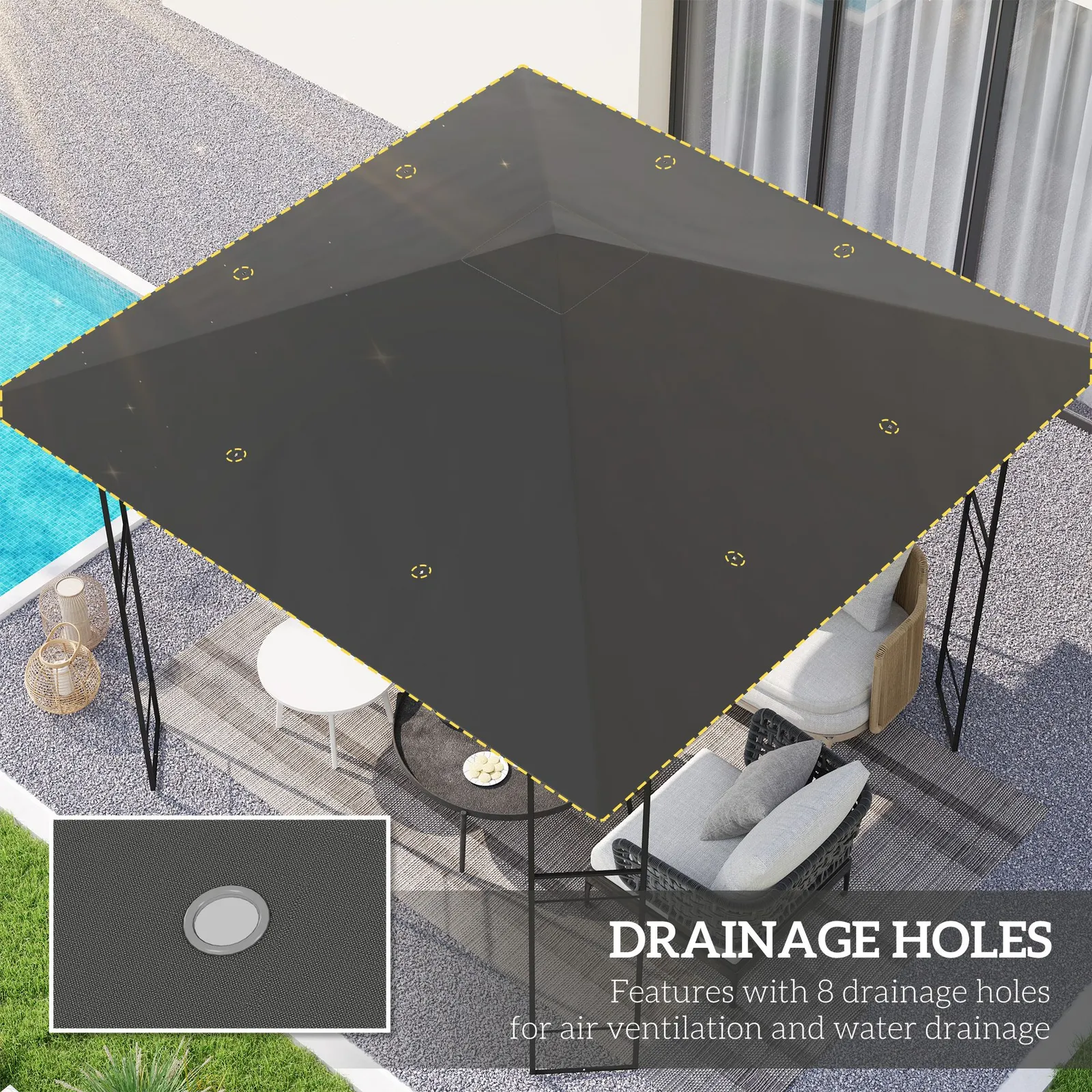 OUTSUNNY 3 x 3(m) Gazebo Canopy Replacement Cover with Drain Holes, Grey 4