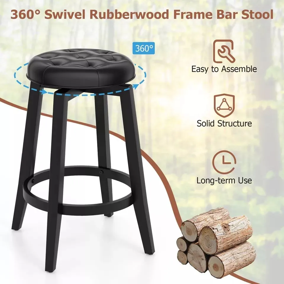Costway Set of 2 Bar Stools Kitchen Upholstered Chair 360 Swivel Pub Stool 66cm in Black 6
