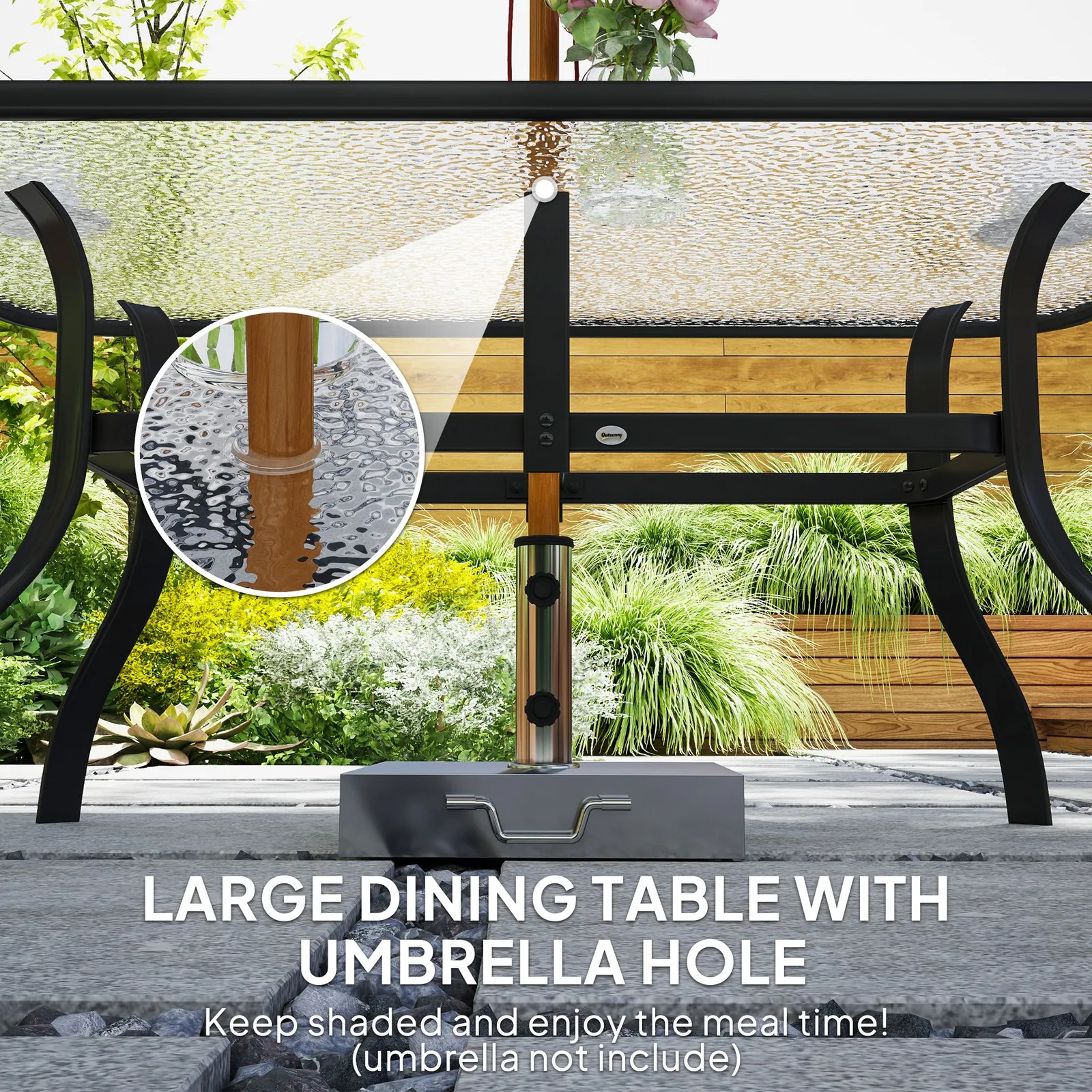 OUTSUNNY 7 PCs Garden Dining Set w/ Umbrella Hole & Cushion, Black 4