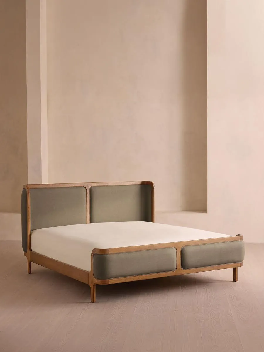 Belsa Bed, Light Oak, Superking, Linen, Mushroom
