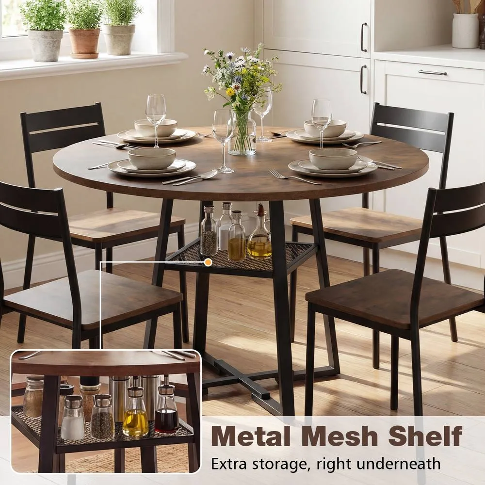 Costway 120 CM Dining Room Table Round Dining Table for 4-6 in Brown 5