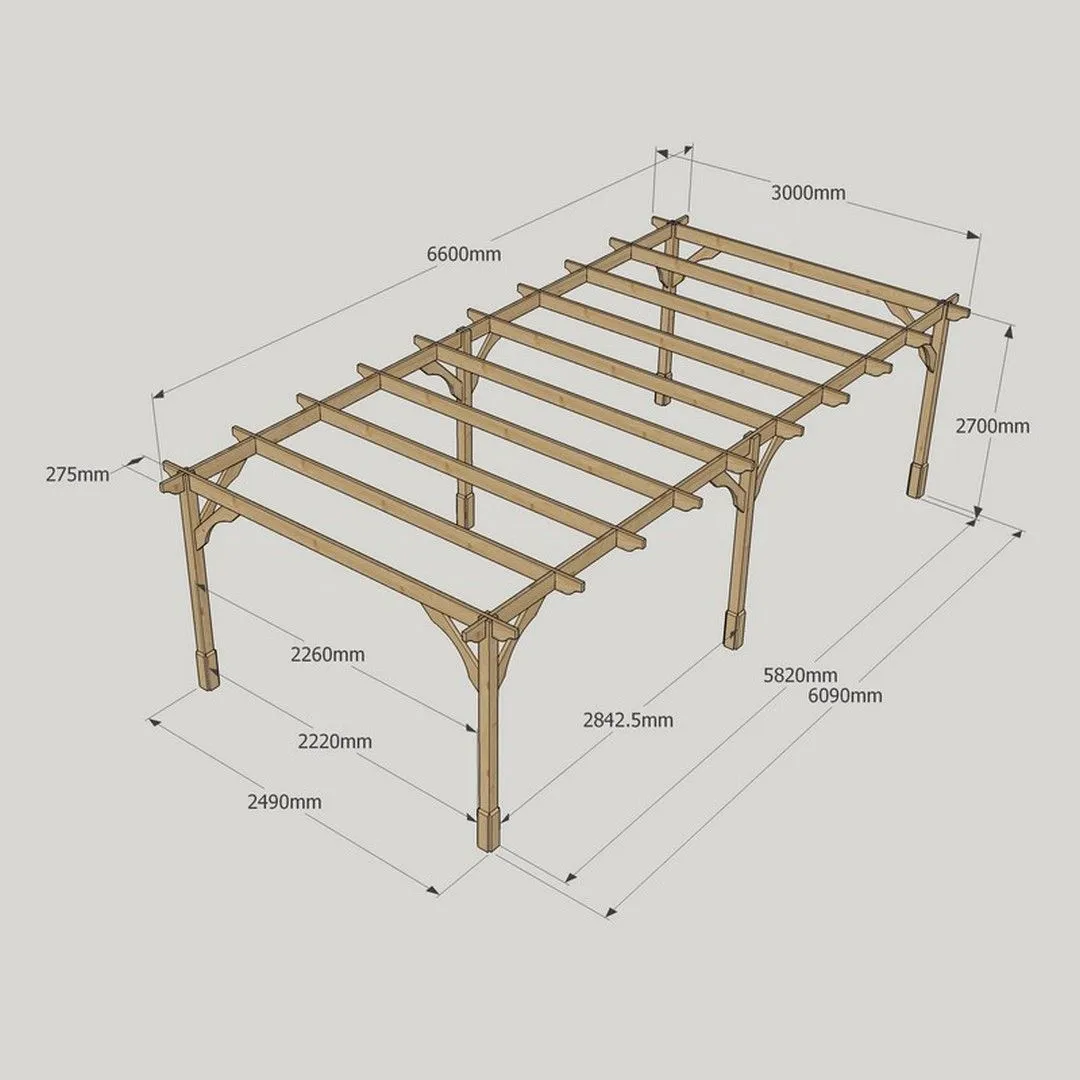 Rutland County Garden Furniture Ltd Premium Pergola 6 Posts - Wood - L300 x W660 x H270 cm - Rustic Brown in Light Green 6
