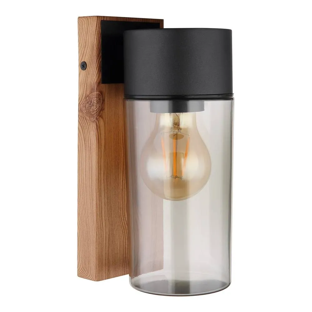 Netlighting Etsi Outdoor Wall Lantern Wood Look Dark IP44 Smoke Glass Shade 1x E27 in Brown 2