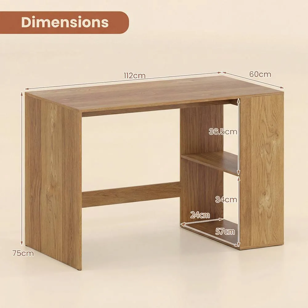 Costway Modern Writing Desk 2 Storage Shelves Workstation in Natural 2