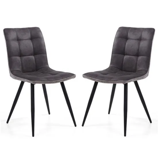 Rodeo Dark Grey Suede Effect Dining Chair In A Pair