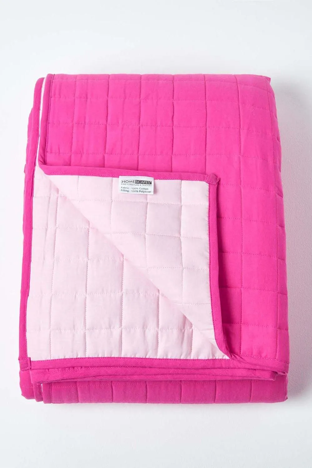 Homescapes Cotton Quilted Reversible Bedspread in Pink 2