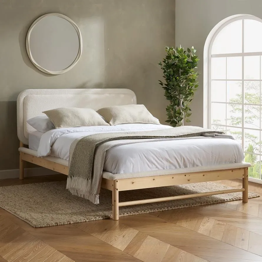 Birlea Emmi Scandi Bed White Boucle & Wood 2