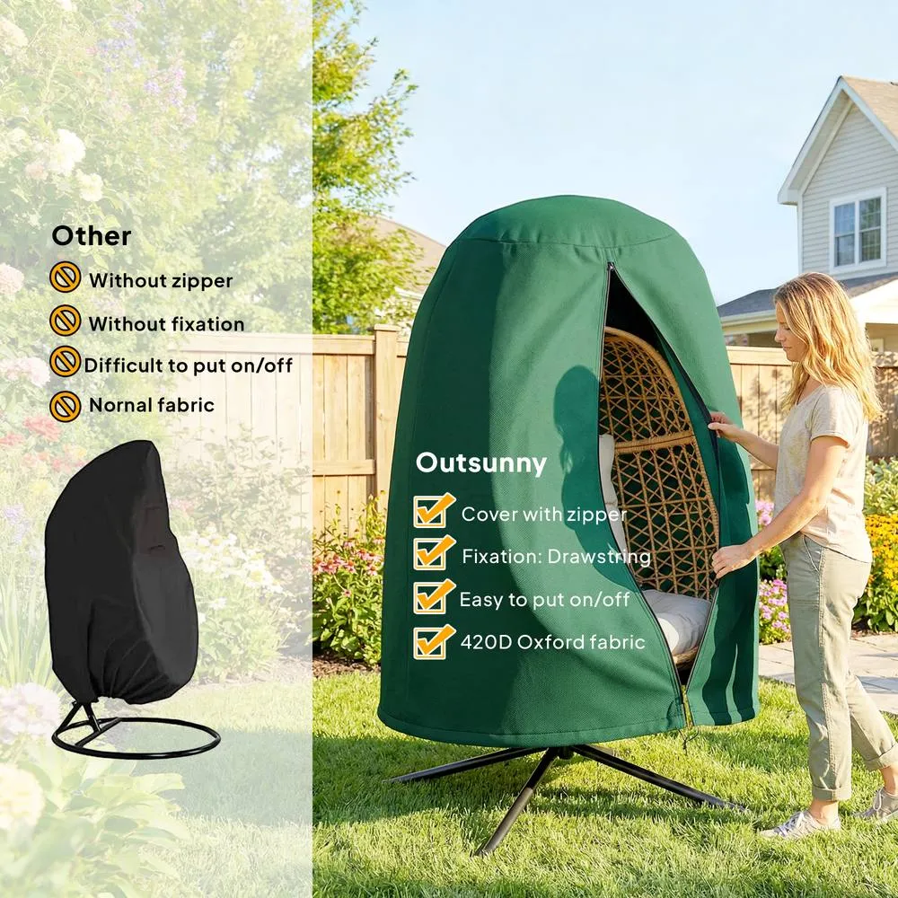 OUTSUNNY Hanging Egg Chair Cover Garden Swing Chair Cover Waterproof, Green 5