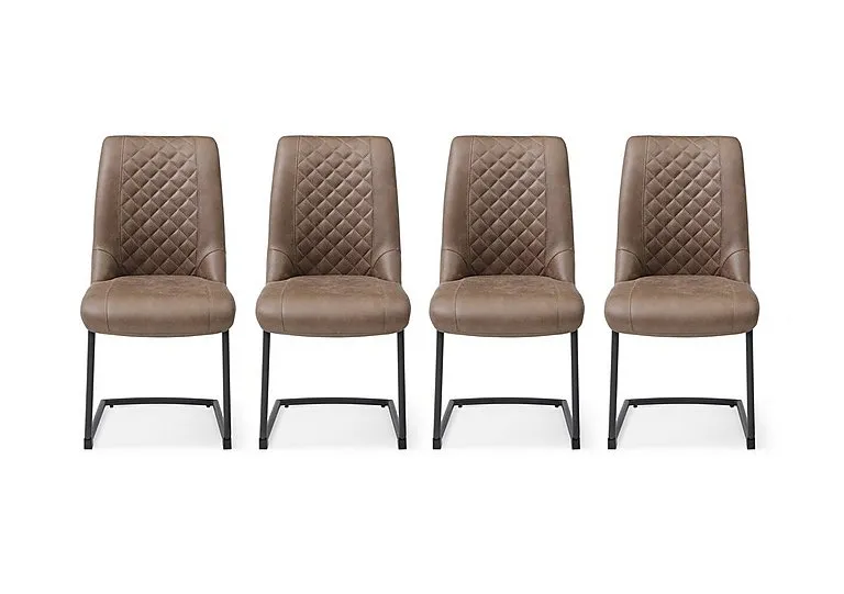 Jayden Set of 4 Faux Leather Cantilever Dining Chairs - Light Brown