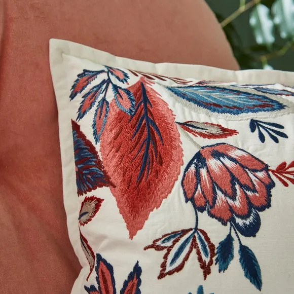 Embroidered Floral Leaves Square Cushion 4