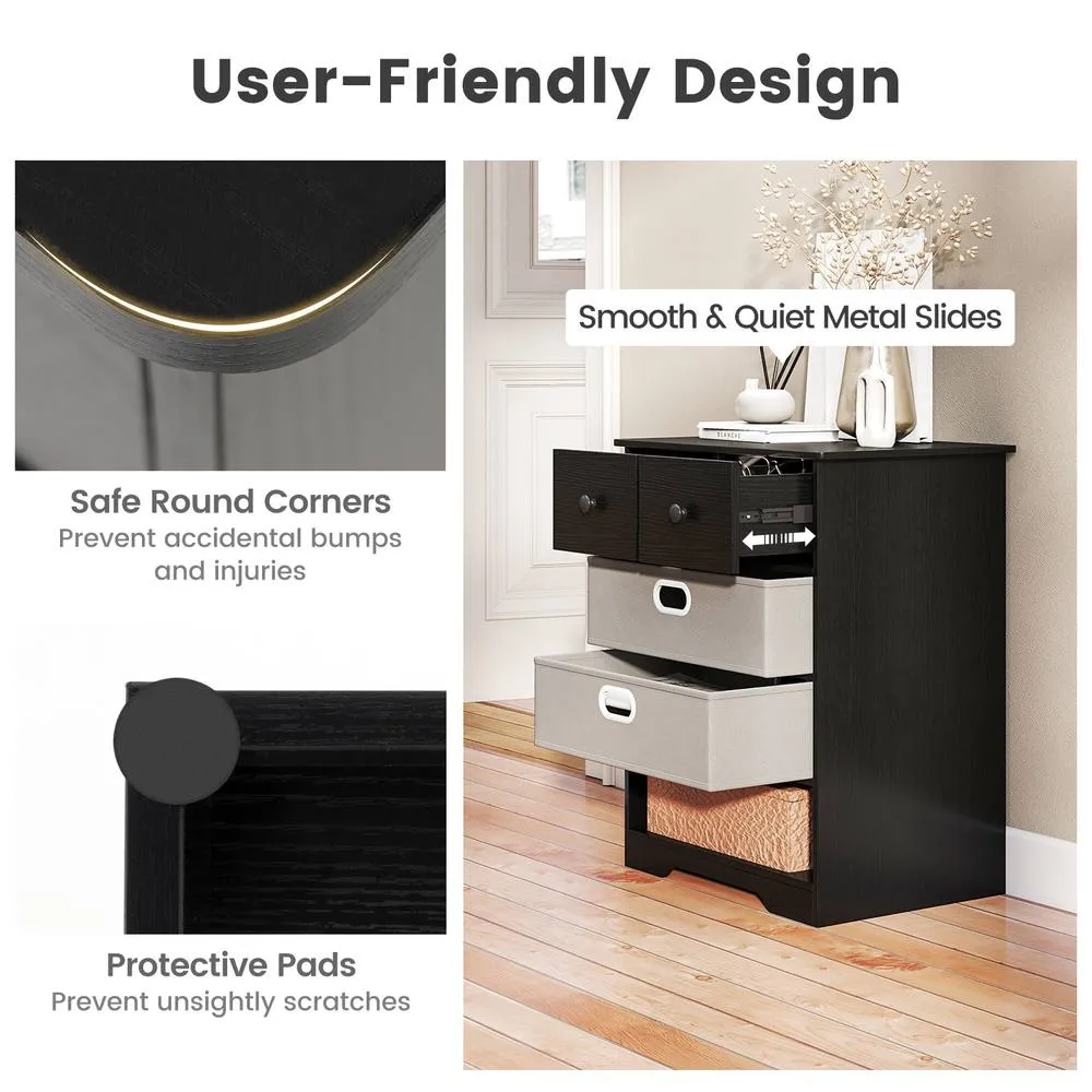 Costway 4-Drawer Dresser Modern Chest Storage Organizer w/Open Shelves in Black 6