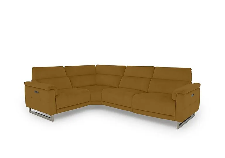 Moet Fabric Power Recliner Left Hand Facing Corner Sofa with Telescopic Headrests - Opulence Saffron