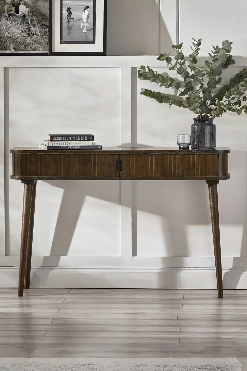 Julian Bowen Arya Console Table with Sliding Door Storage in Dark Brown