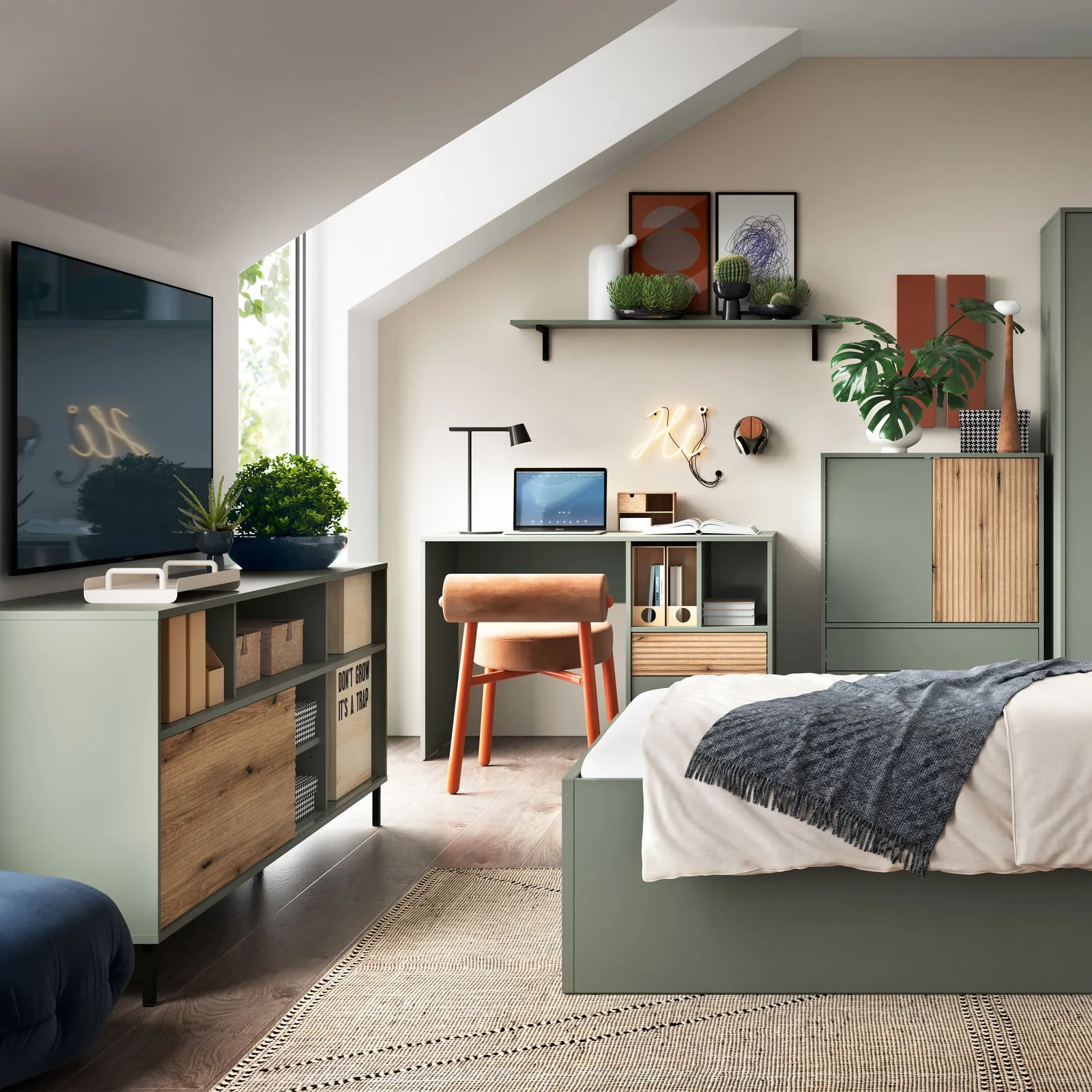 Furniture To Go Darwin Desk 2 Drawer in Green/Oak in Green 4