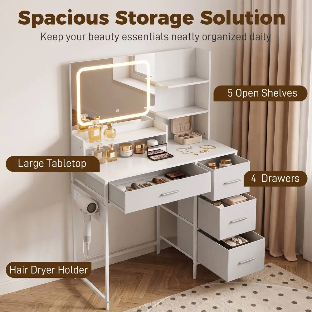 HOMCOM Vanity Dressing Table with 3-Colour LED Mirror & Power Outlet in White 6