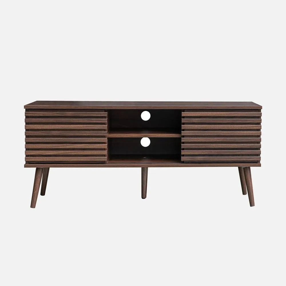 sweeek 120 Cm Scandinavian Tv Unit Grooved Wooden Effect 2 Doors in Dark Brown 2