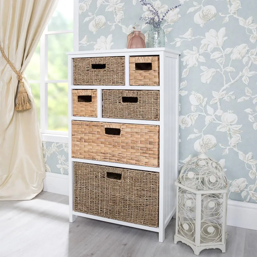 Statement Furniture Tetbury 6 Drawer Storage Unit White with Hyacinth & Seagrass Baskets 4