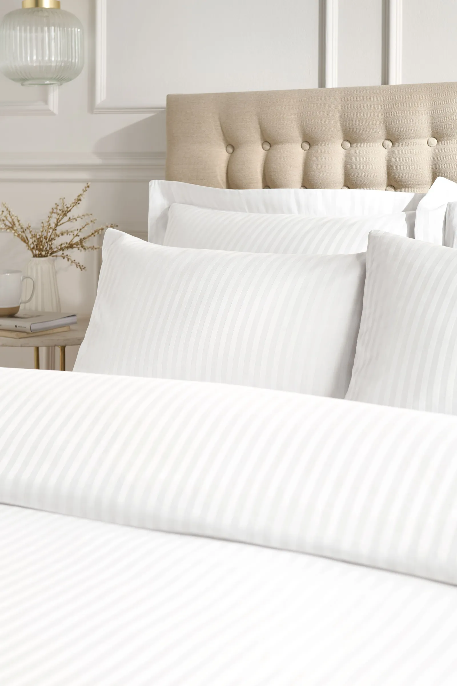 Catherine Lansfield Satin Stripe 300 Thread Count Cotton' Standard Pillowcases in White