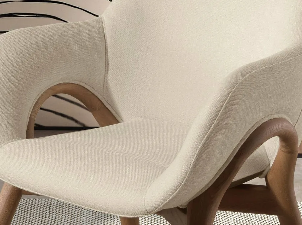 Angel Cerda Beige Fabric Dining Chair with Armrests & Walnut 5