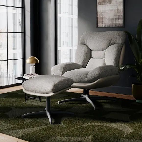Oren Chenille Swivel Chair and Footstool