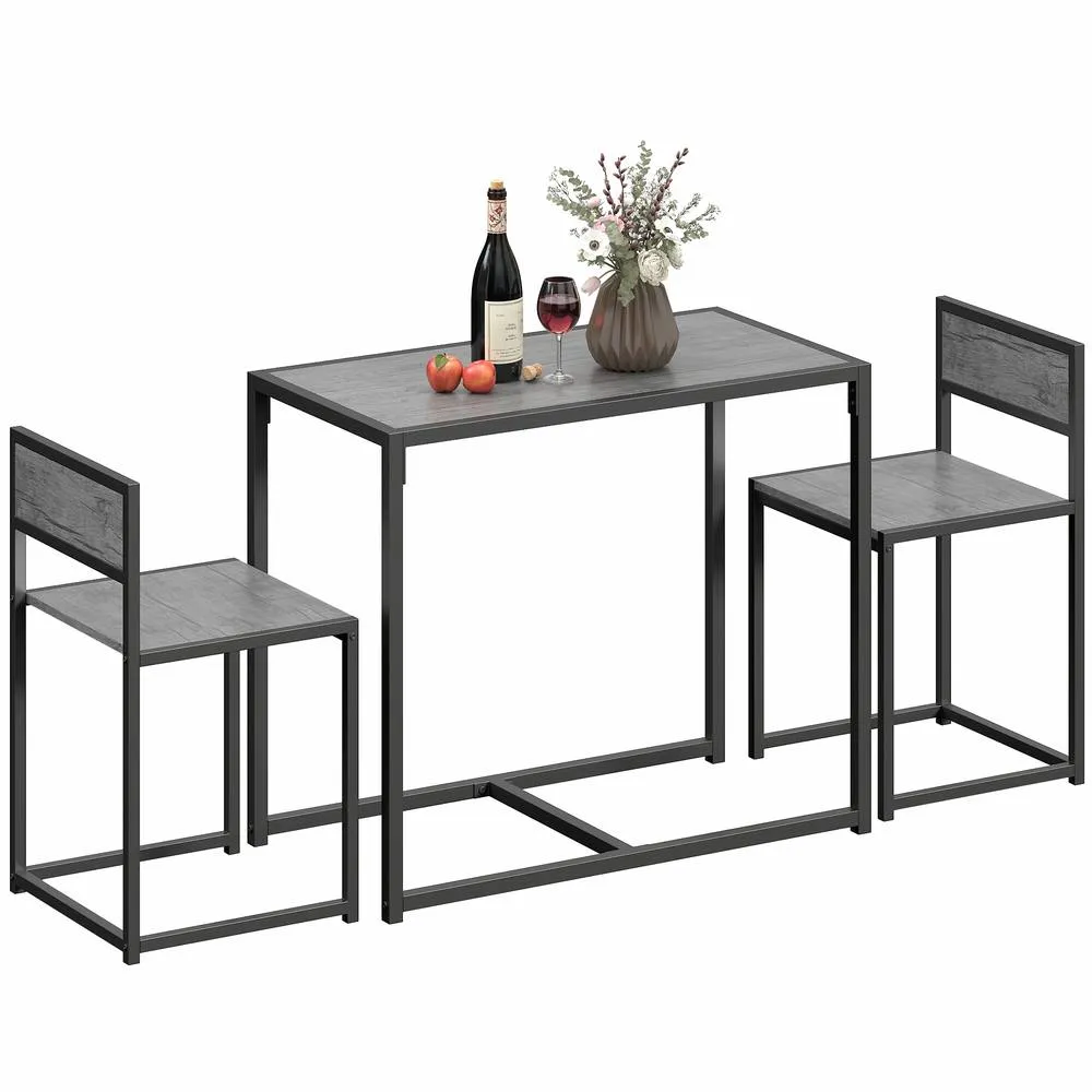 HOMCOM 3 Piece Dining Table Set with Metal Frame in Dark Grey 2