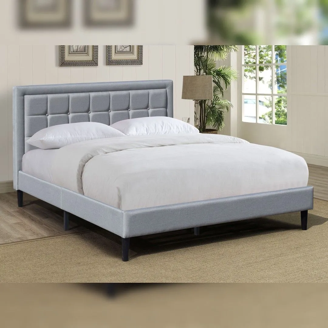 Comfy Living Ltd Fabric Bedframe With Buttoned Headboard in Light Grey 1