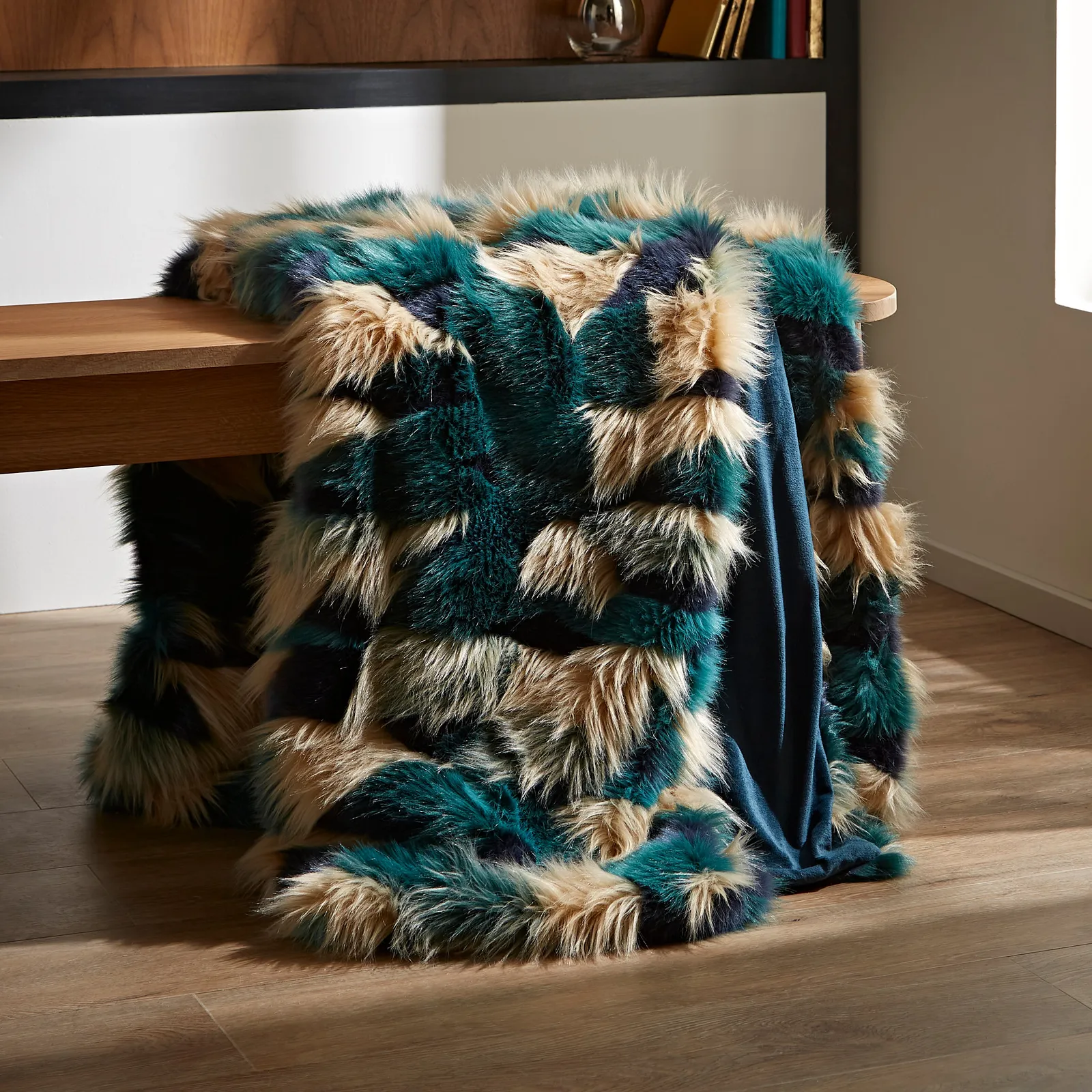 Milan Faux Fur Throw Green/Beige