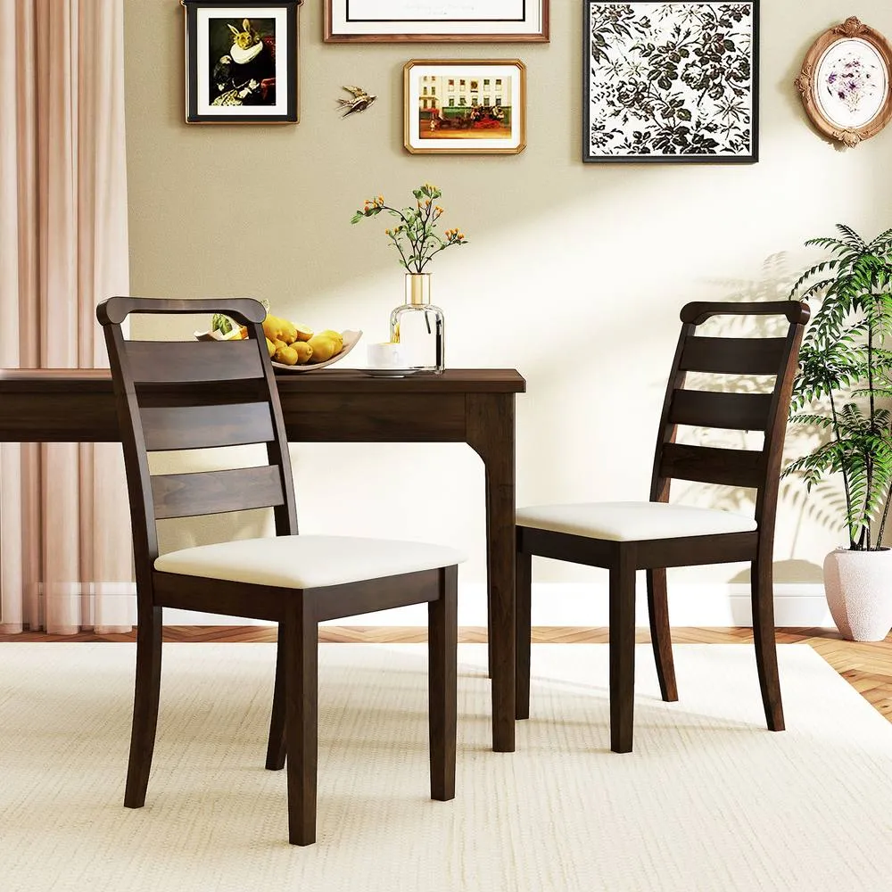 Costway Modern Dining Chair Set of 2 Upholstered Farmhouse Chairs in Walnut