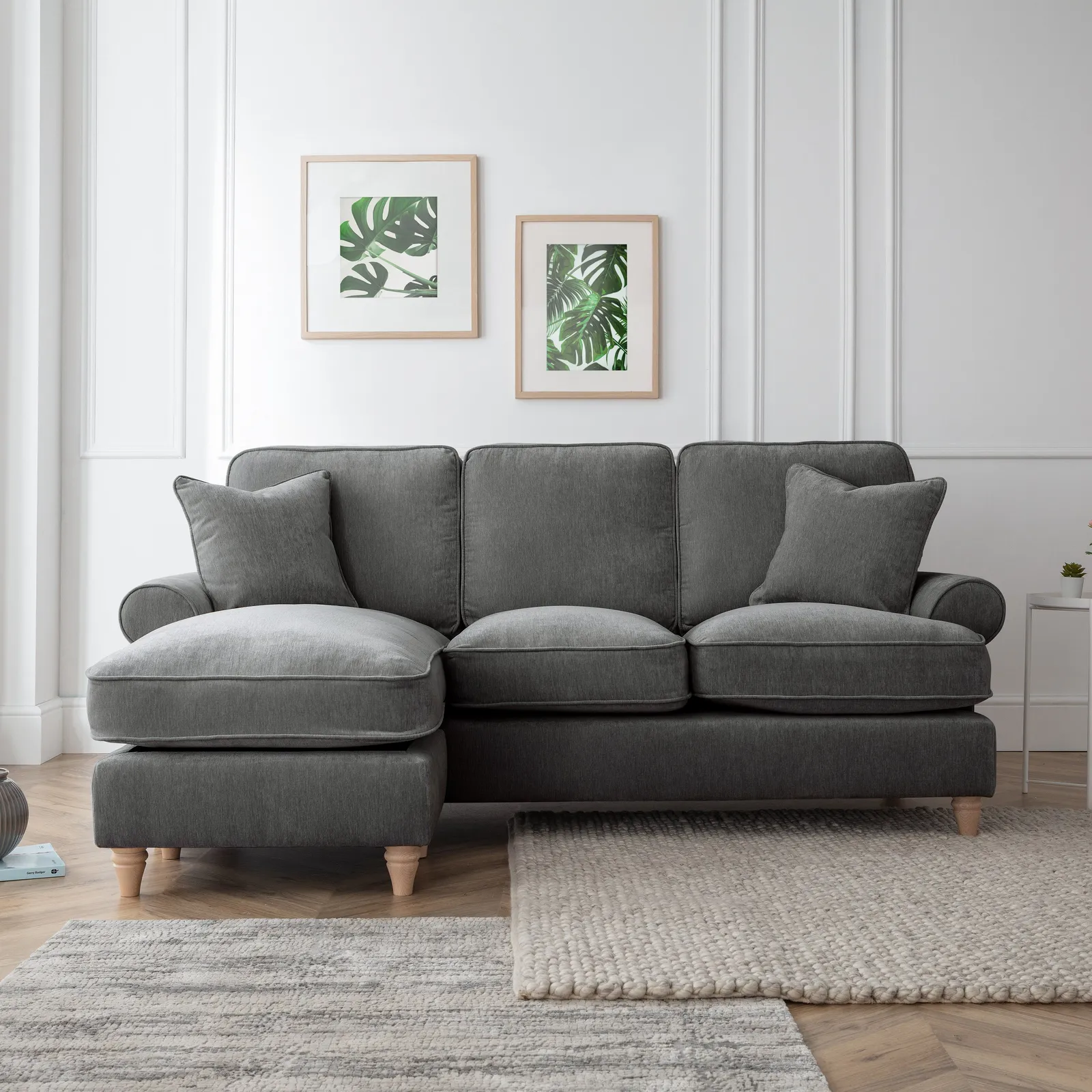 The Great Sofa Company Ezra Left Hand Velvet Chaise Sofa - Scroll Arm in Charcoal 1