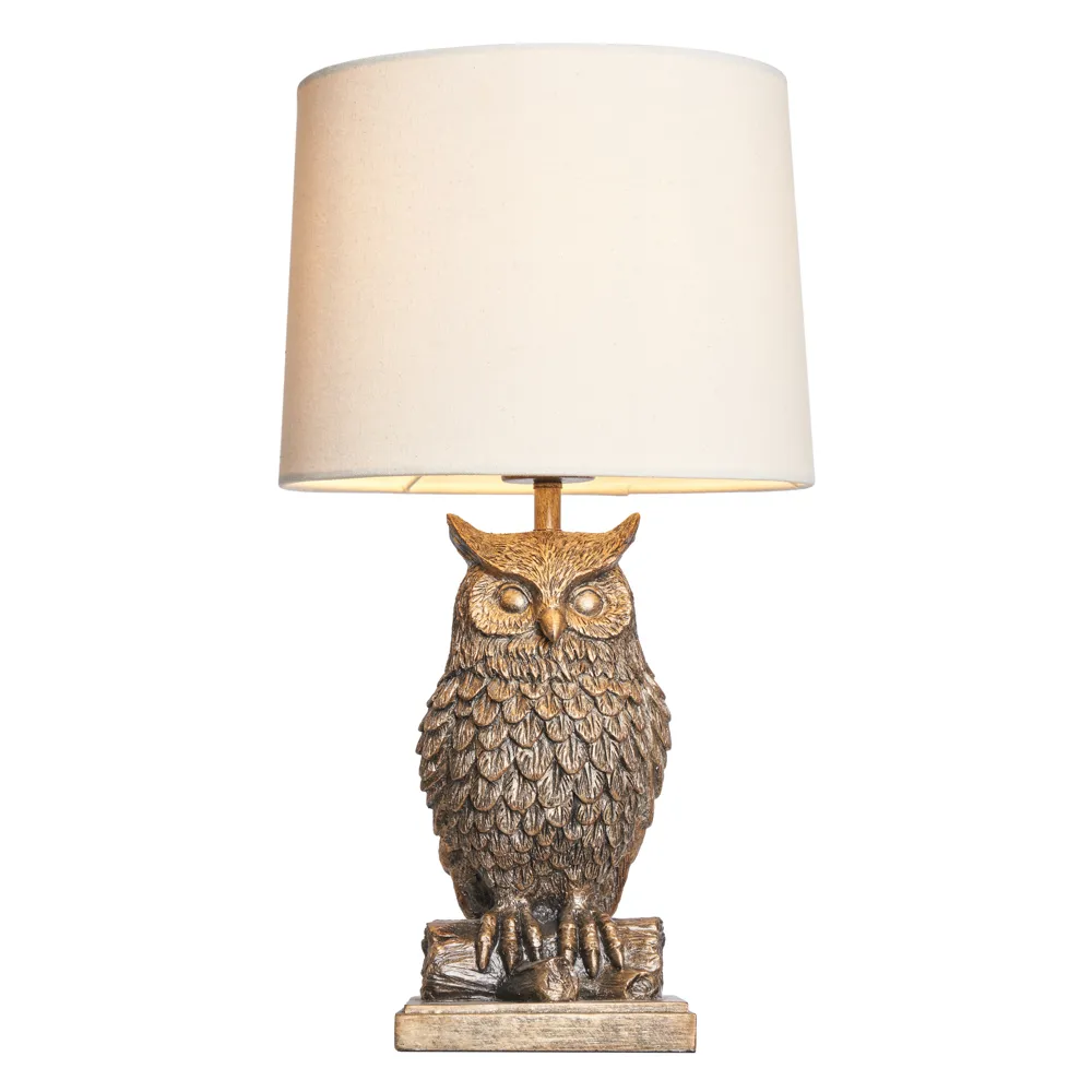Lucille Owl Table Lamp with Natural Shade, Bronze