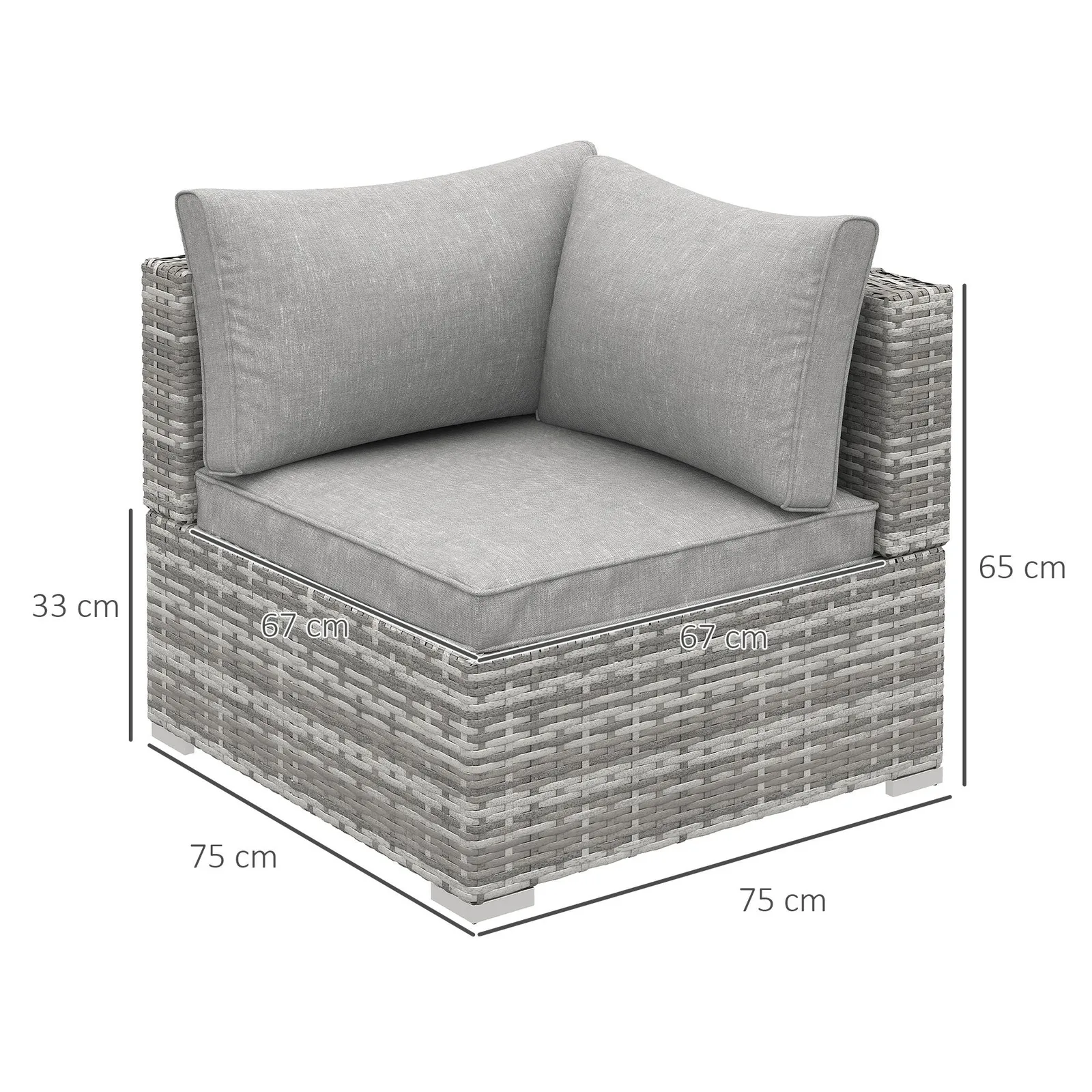 OUTSUNNY Outdoor Garden Furniture Rattan Single Middle Sofa w/ Cushions in Grey 3