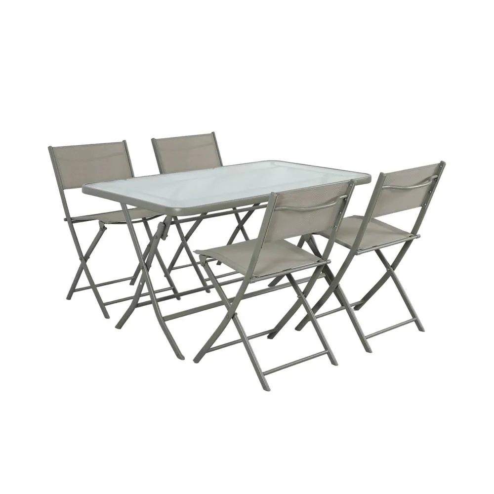 sweeek Folding steel garden table + 4 chairs in Khaki 2