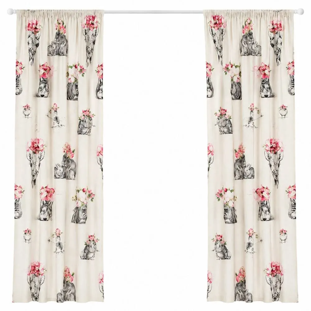 Smart Living Sketch Line Curtains Pair with Tie Backs - Animal Floral Print 3
