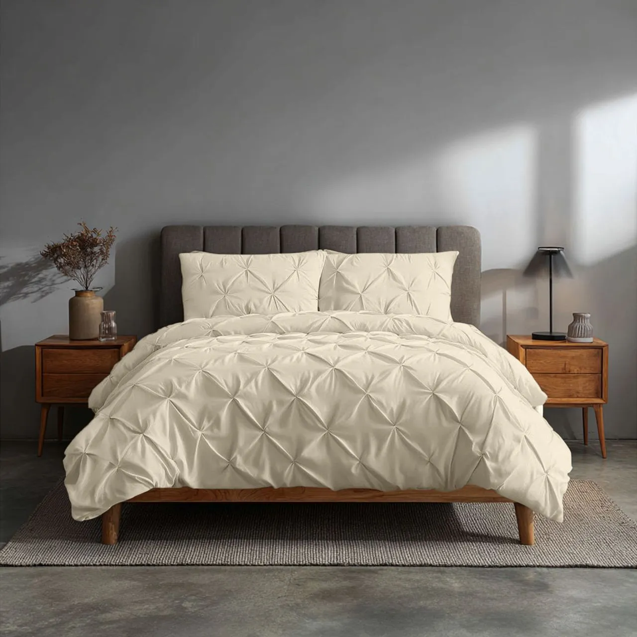 Snug City Pintuck Pinch Pleated Polycotton Duvet Cover & Pillowcase/s Set Bed Linen in Cream
