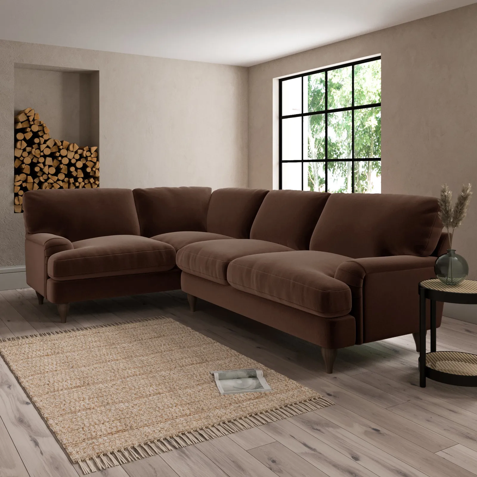 Darwin Luxury Velvet Left Hand Corner Sofa Luxury Velvet Pinecone