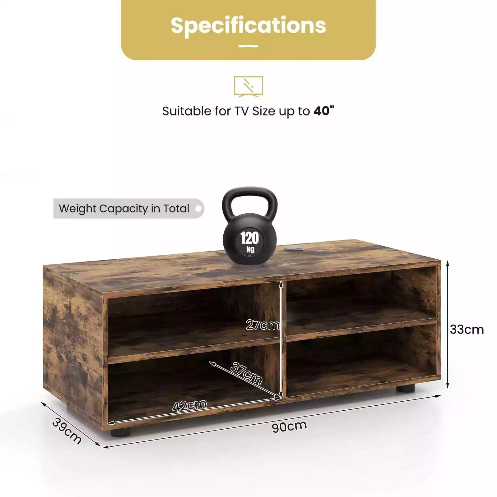 Costway TV Stand for TVs up to 40 Inches Wooden Media Console Table Entertainment Center in Brown 2