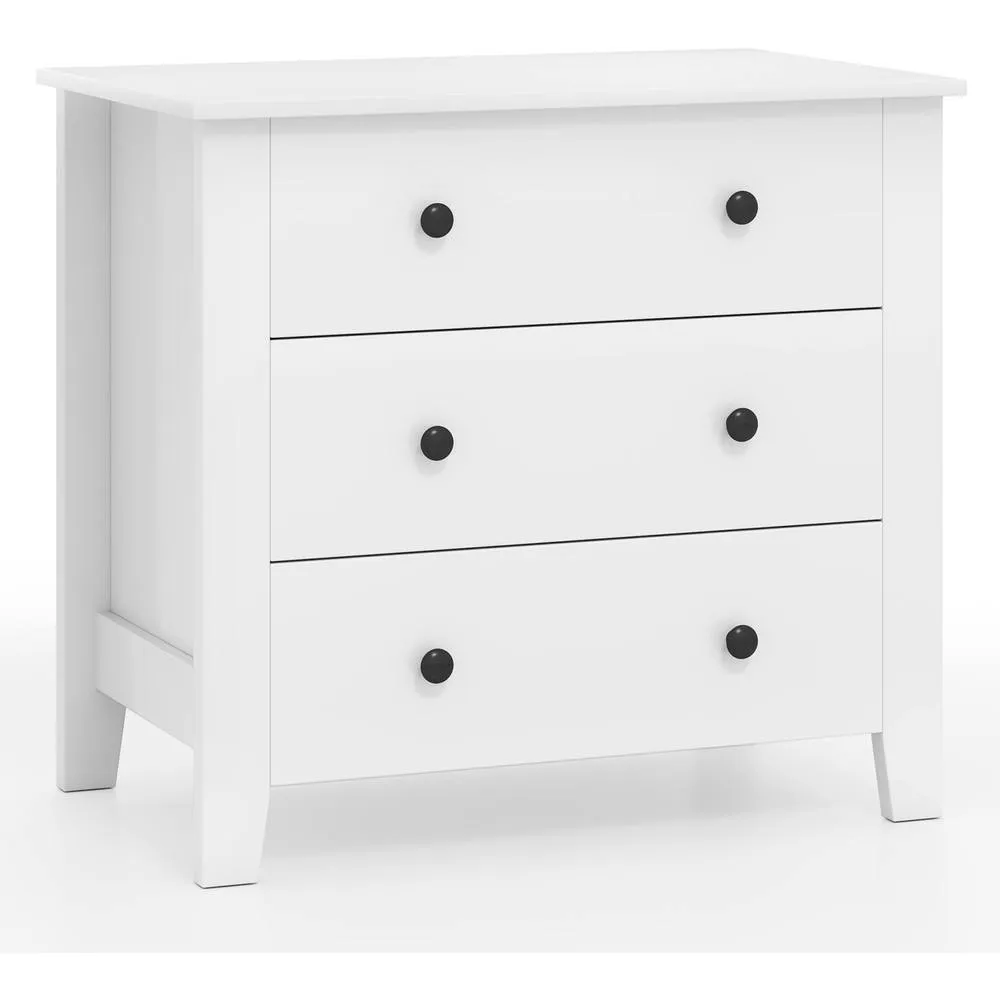 Costway 3-Drawer Dresser Modern Large Nightstand Storage in White