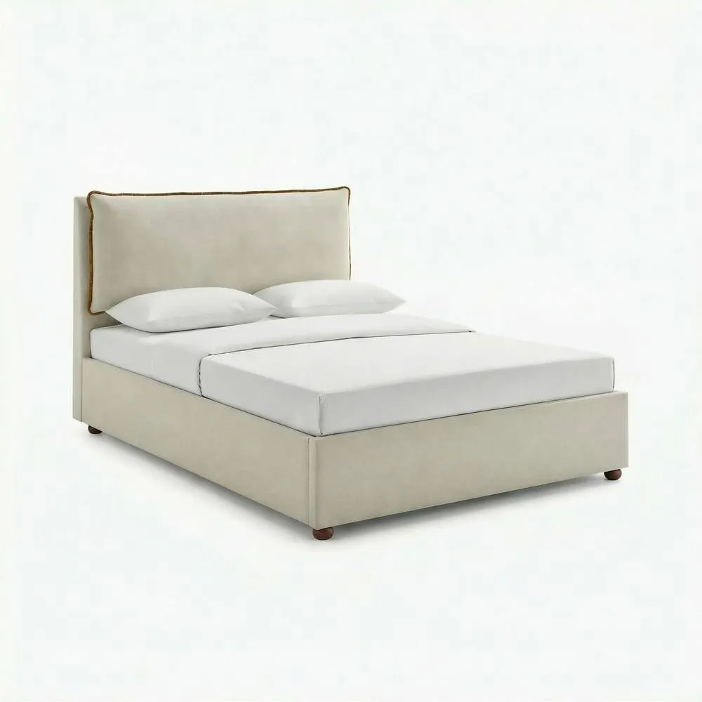 FurnitureboxUK Tilly Cream & Bronze Fabric Ottoman King Size Bed Frame 2
