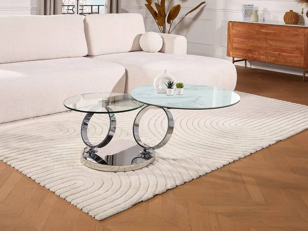 Vente-unique Coffee Table With Swivelling Trays - Ceramic & Tempered Glass - White in Clear 5