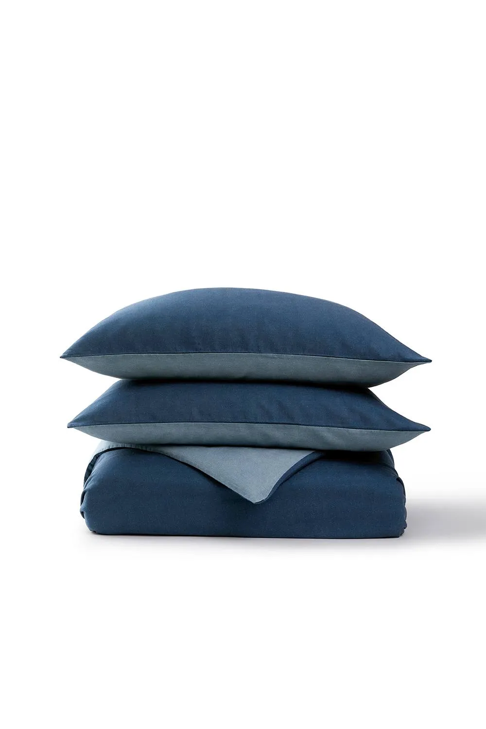 CHRISTY 'Relaxed Linen' Washed Finish Reversible Duvet Cover Set in Blue 2