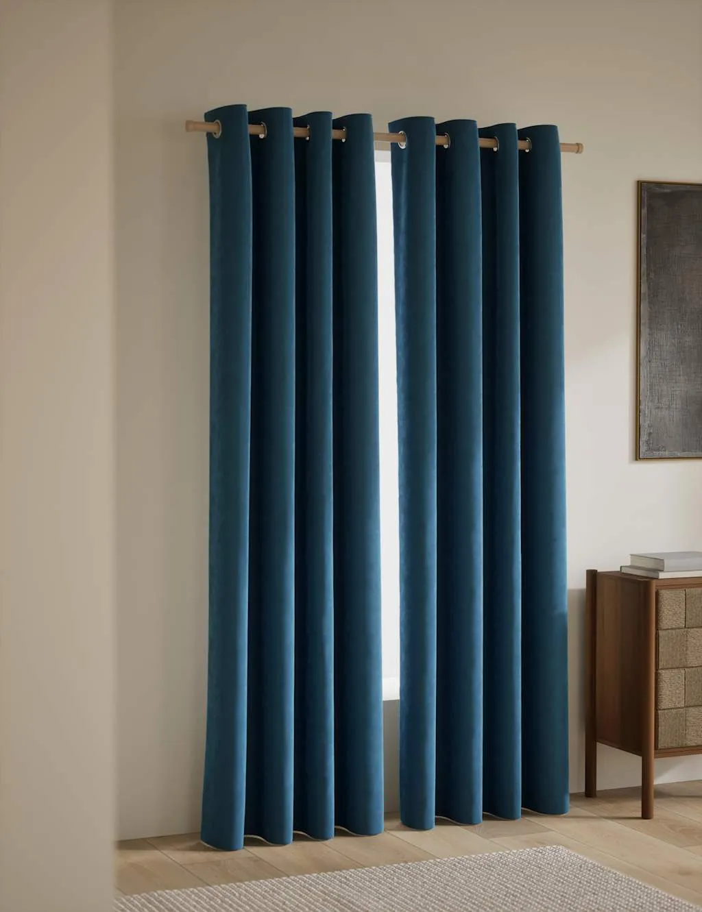 M&S Velvet Eyelet Curtains Petrol