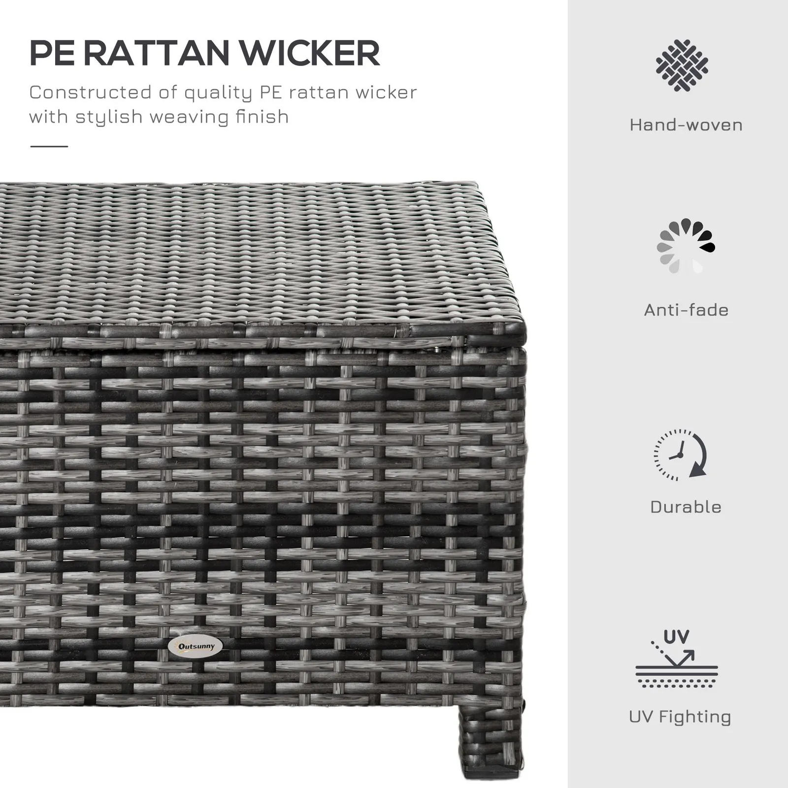 OUTSUNNY Rattan Footstool Wicker Ottoman w/ Padded Seat for Backyard Garden in Grey 4