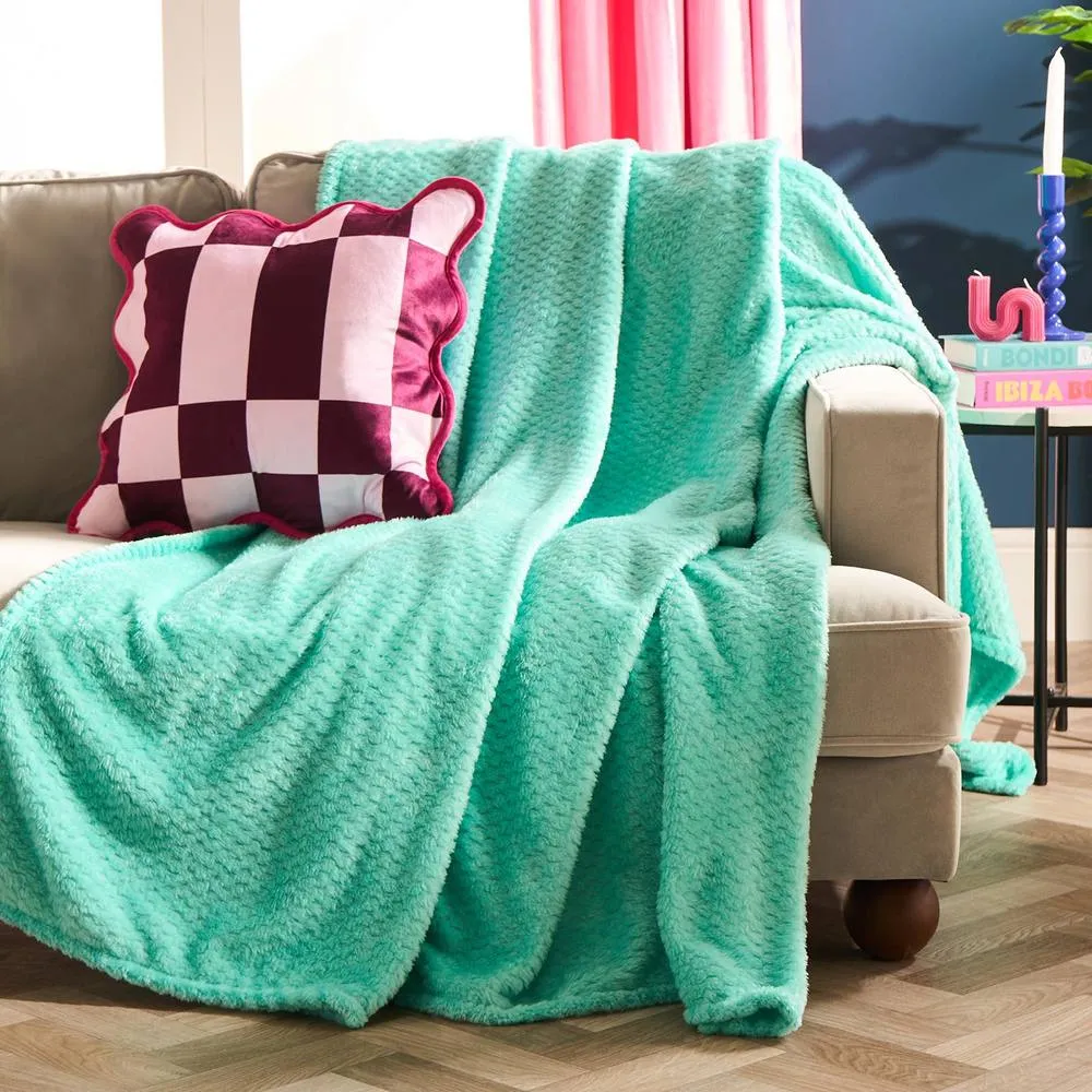 OHS Luxury Large Waffle Honeycomb Mink Warm Throw in Jade