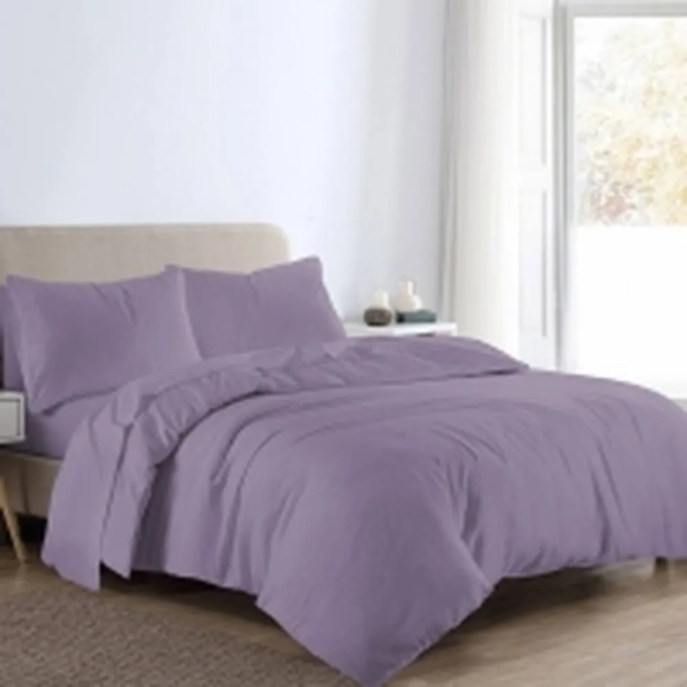 Homes-Linen Flannelette Plain Reversible Duvet Cover Set with Pillowcases in Lilac