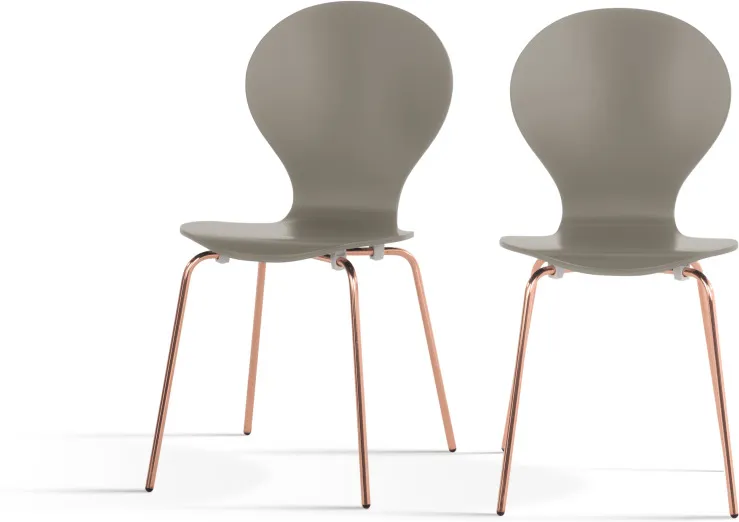 Set of 2 Kitsch Dining Chairs, Willow Grey and Copper Legs