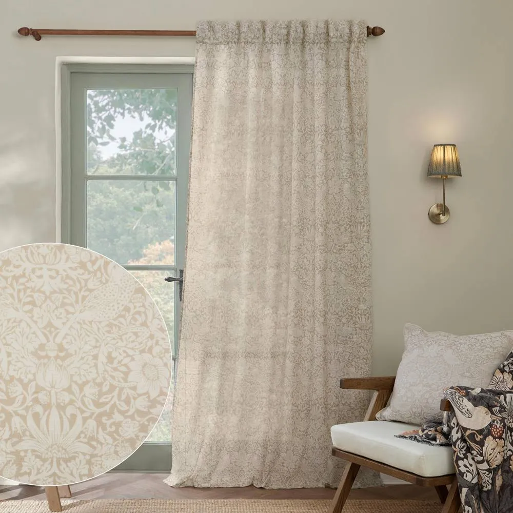 Morris & Co Strawberry Thief Sheer Curtain Panel in Cream 1