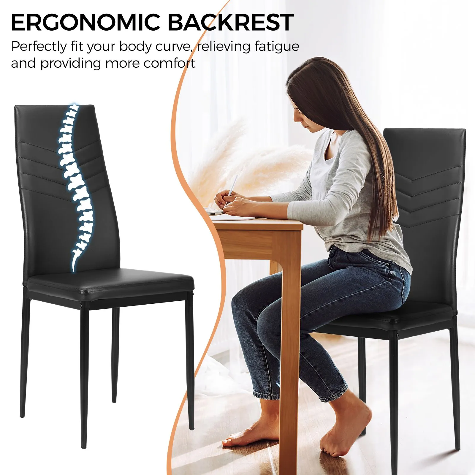 Costway Set of 4 Dining Chairs Padded Seat High Back Armless Accent Dining Side Chairs in Black 3
